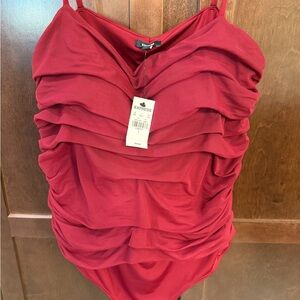 Express Women's Red Ruched bodysuit